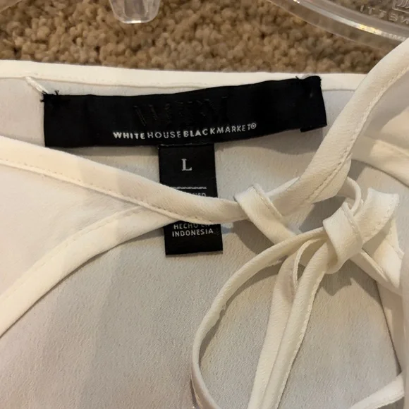 Elegant White House Black Market White Ruffle, tie @ neck Women's Blouse - Picture 3 of 7